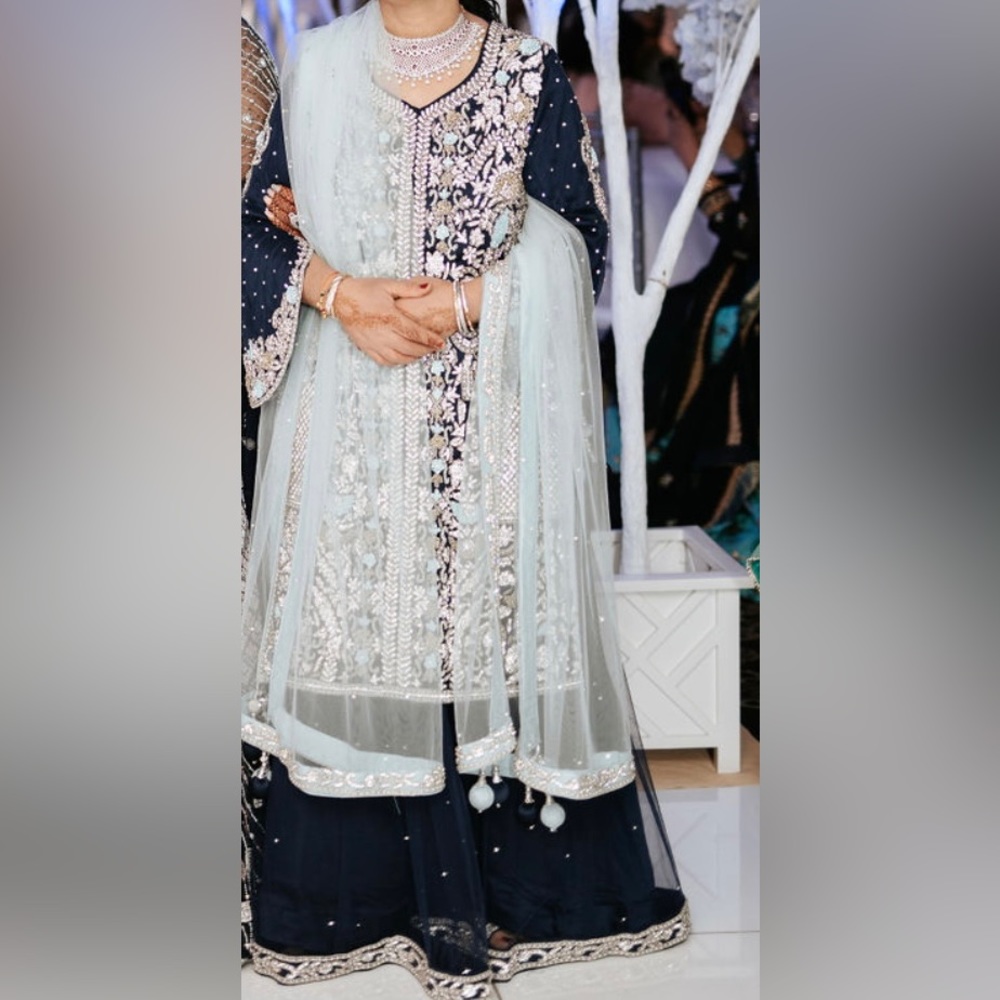 Navy blue and Tiffany blue lehenga- Pakistani custom design